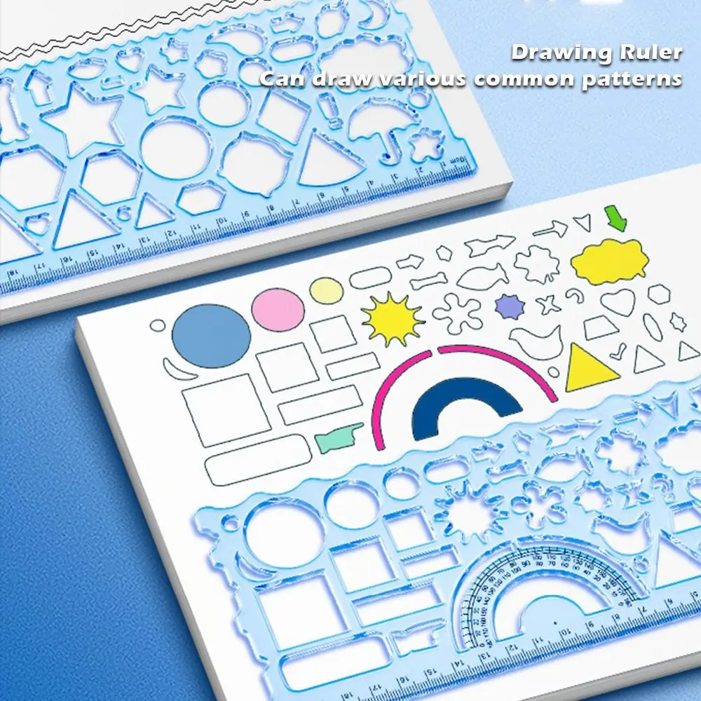 7pcs/Set Simple Plastic Multi-flower Ruler Multi-functional Clear Drawing Ruler Geometric Design Measuring Ruler Student Use