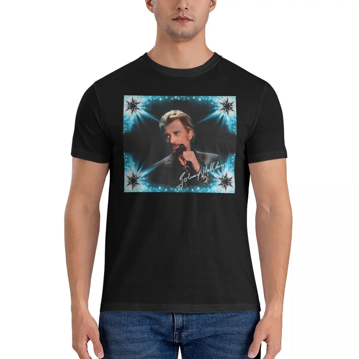 Tribute To Johnny Hallyday T-Shirts Men Johnny Hallyday Casual 100% Cotton Tees Round Neck Short Sleeve T Shirt Unique Clothing