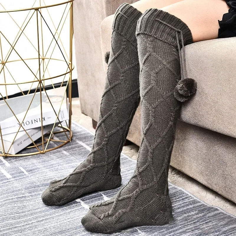 

Autumn And Winter Warm Tight Socks Sexy Kawaii Solid Over Knee Socks Knitted Bow Decoration Women's Casual Home Thick Socks