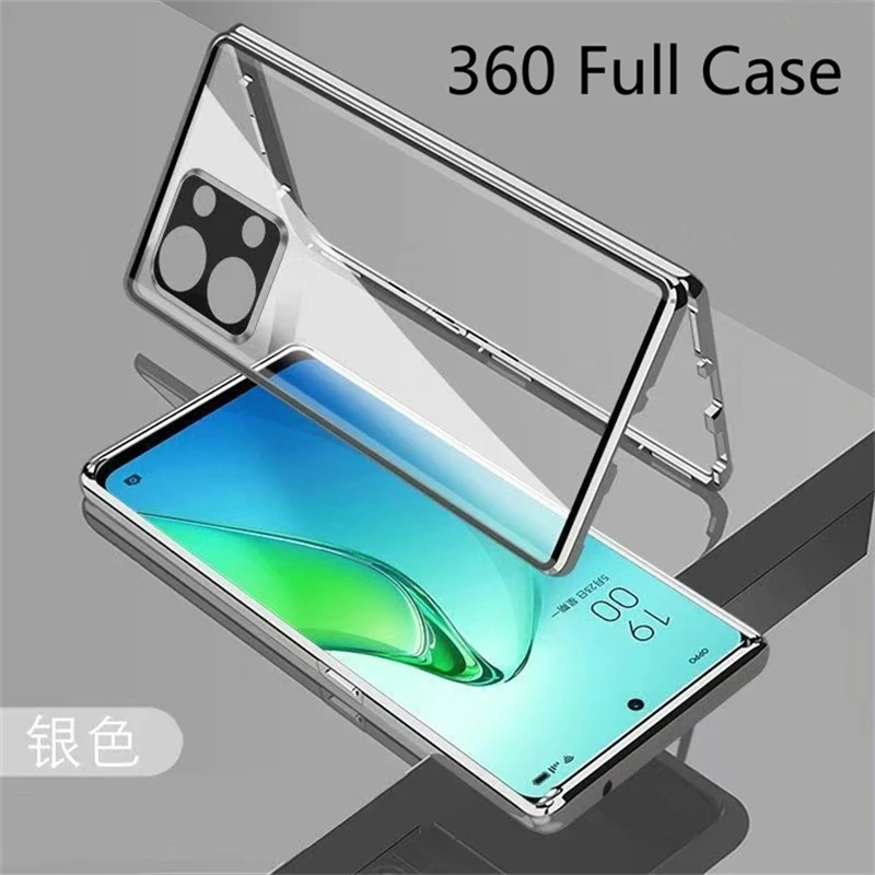

Полный чехол 360 для Oppo Reno 13 Pro 5G Reno13 13Pro, двухсторонний магнитный адсорбционный металлический закаленный стеклянный чехол для телефона