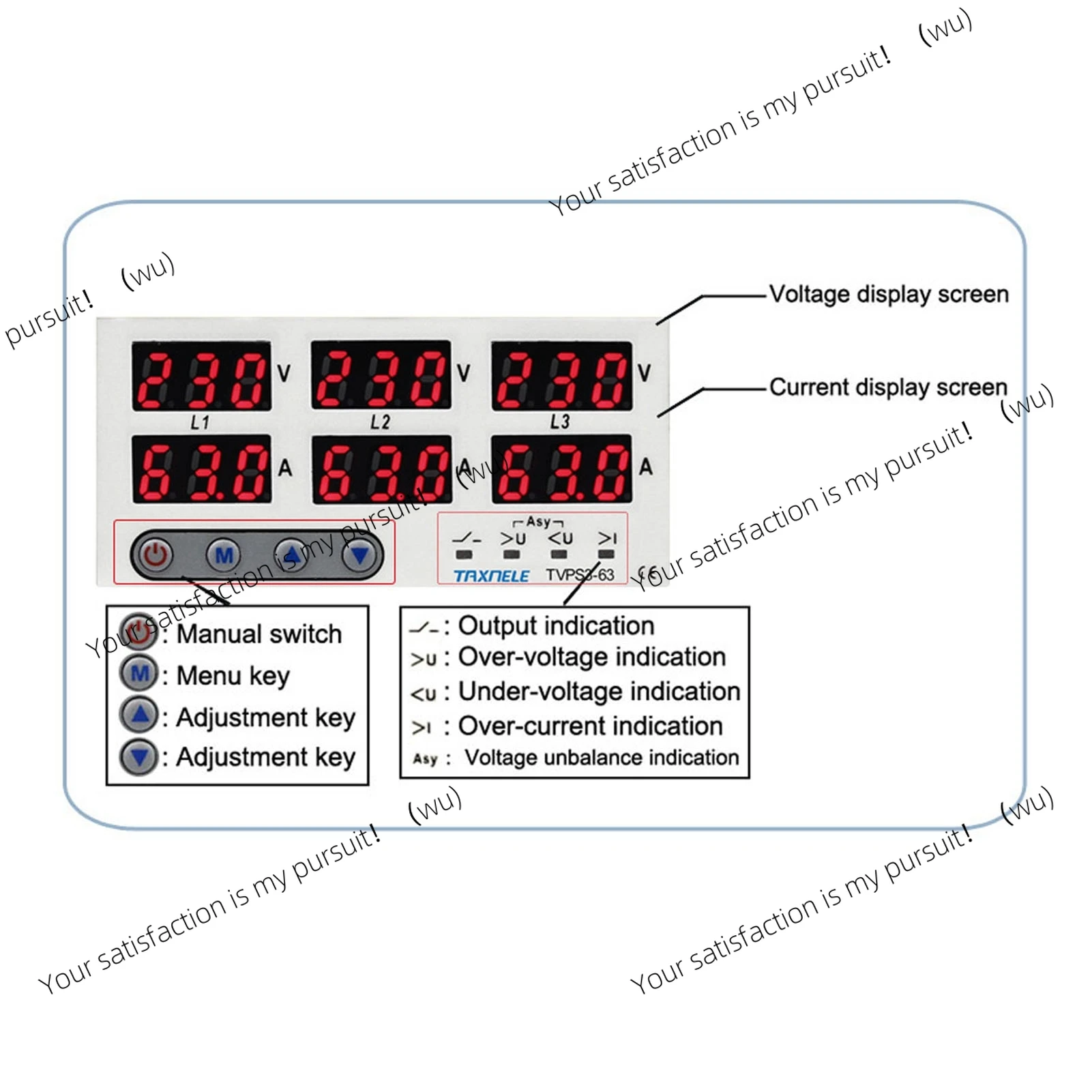 Rail type voltmeter Ammeter Automatic overvoltage and overcurrent protector AC 390-500V voltage and current protector