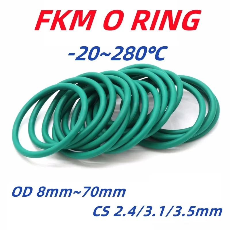 Kfm Green Fluorine Rubber O Ring Od 8mm~70mm Cs 2.4/3.1/3.5mm High Pressure Seal Gasket Plumbing Automotive Faucet Repair Washer
