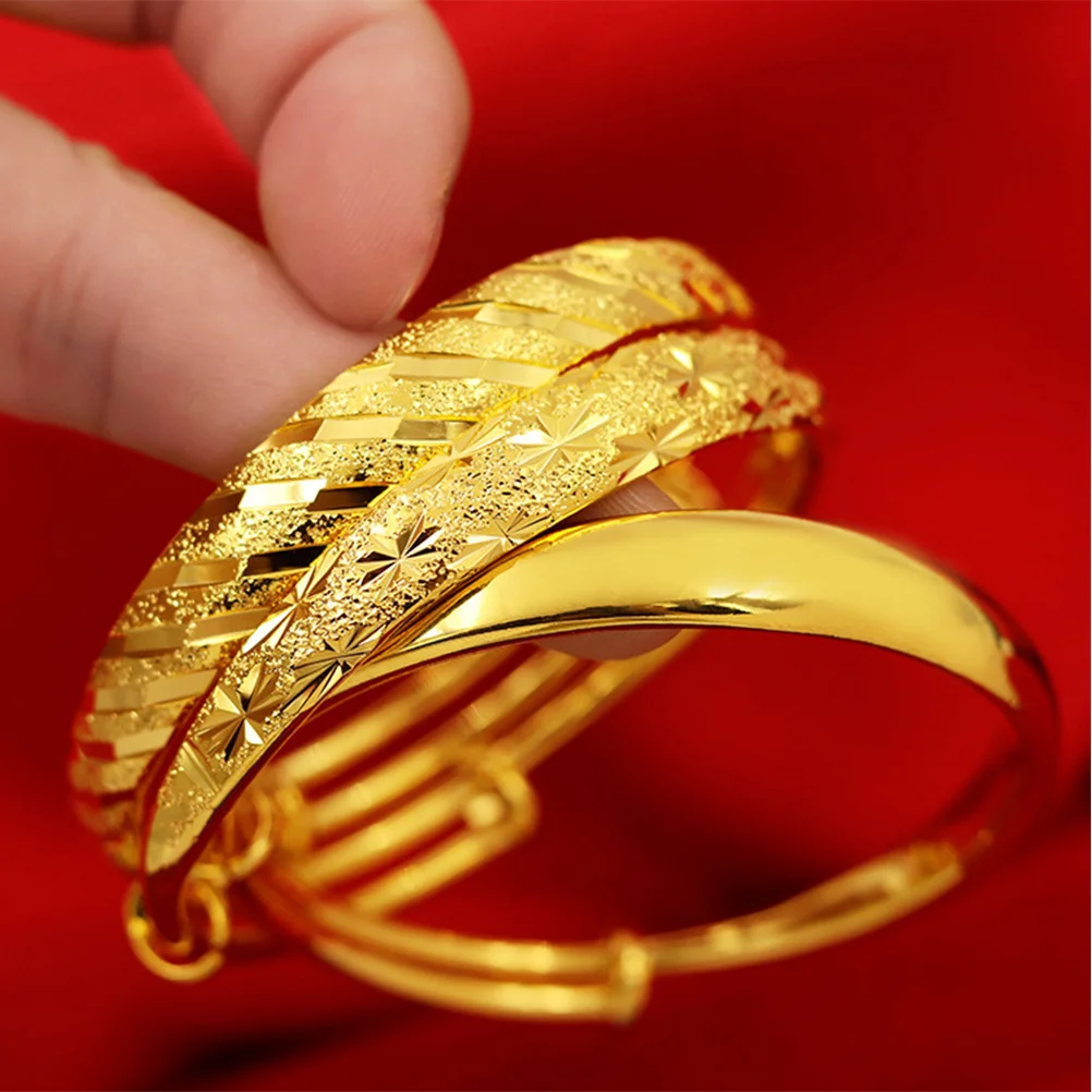 

1Pcs Gold Thickened Bracelet Brass Push Pull Surface Alluvial Style Long-Lasting Color Retention Female Bangle