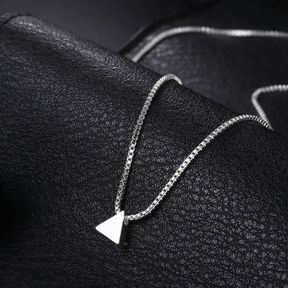 

925 Sterling Silver Necklace 18 Inches Box Chain Simple Geometry Triangle Pendant For Women Fashion Jewelry Christmas Gifts