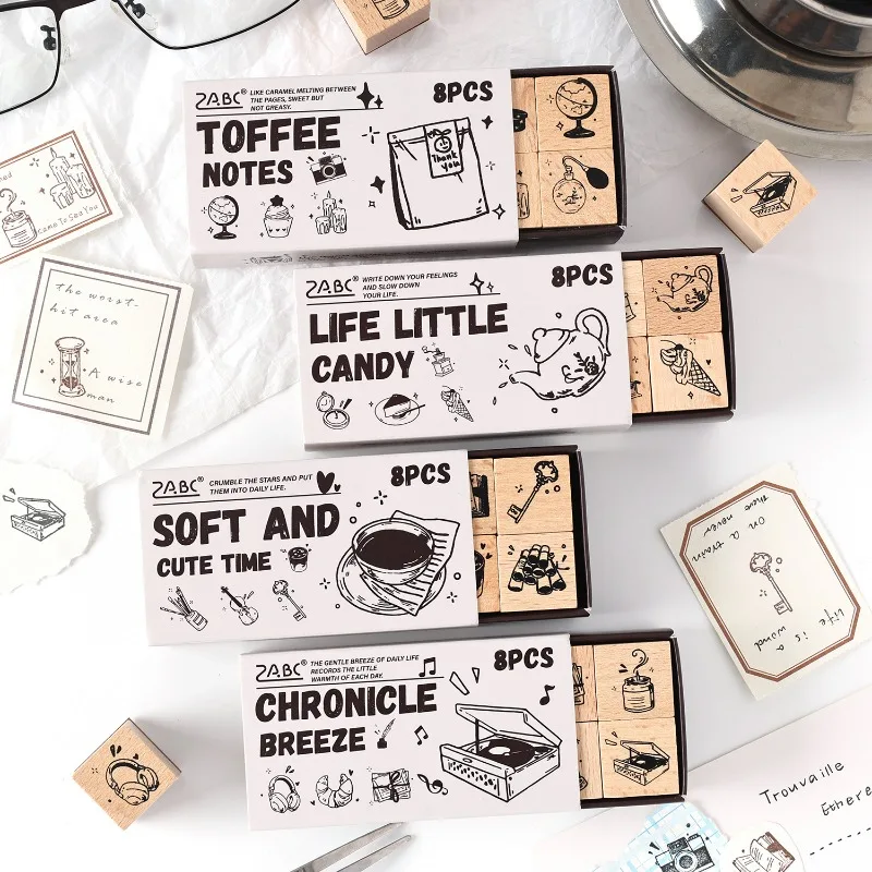 8 قطعة/المجموعة لطيف ختم خشبي لمجلة القصاصات الحلو البسيطة الكرتون مذكرات الديكور ختم DIY طالب ختم الاطفال هدية #2