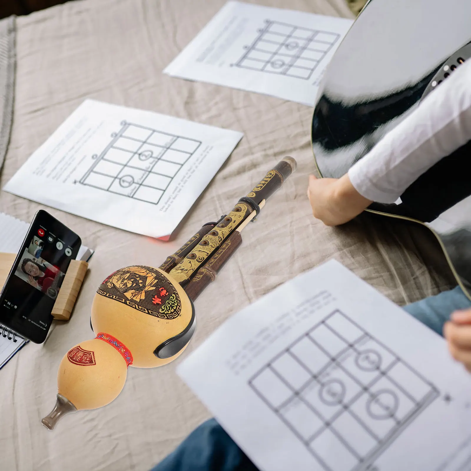 

Hulusi C Scale Instruments Adults Kids Students Beginner Wind Gourd Flute Chinese Traditional Musical Sound