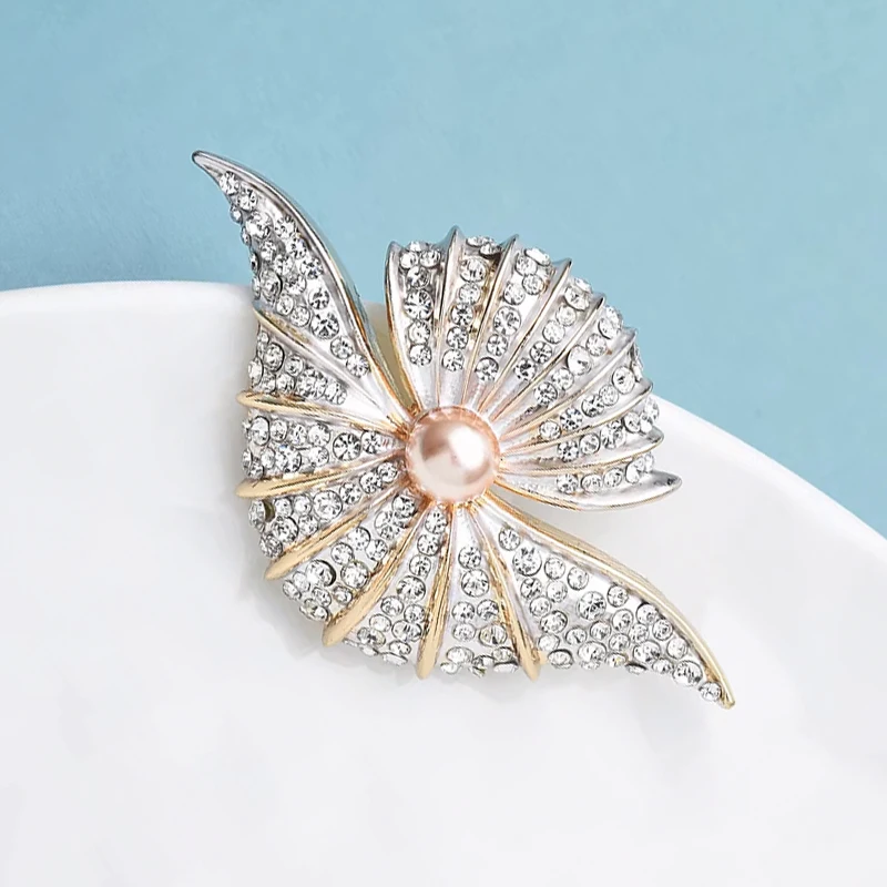 Wuli&baby Shining Beautiful Shell Brooches For Women Lovely Pearl Party Office Brooch Pins Gifts