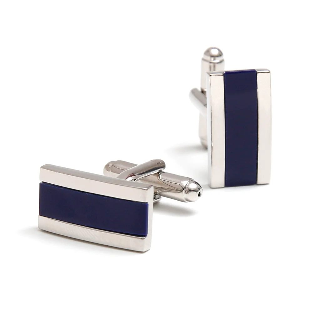 Silver Edged Blue Striped Square Cufflinks Men's Banquet Shirt Business Suit Cuff Buckle Decorative Minimalist Cufflinks
