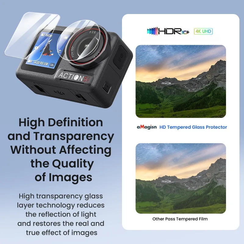 واقي شاشة من الزجاج المقوى عالي الدقة من aMagisn لـ DJI Action 5 Pro - ملحق واقي شاشة عدسة مقاوم للماء والخدش #3