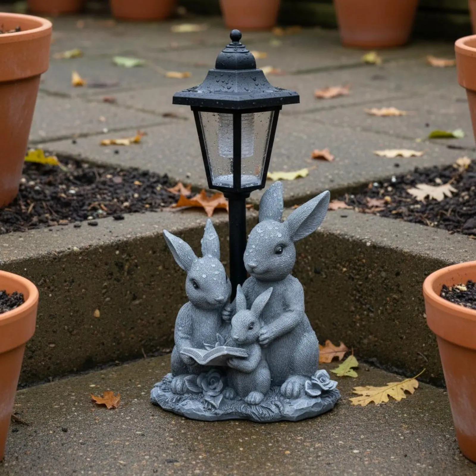 Lámpara solar de resina con figura del conejo impermeable para jardín