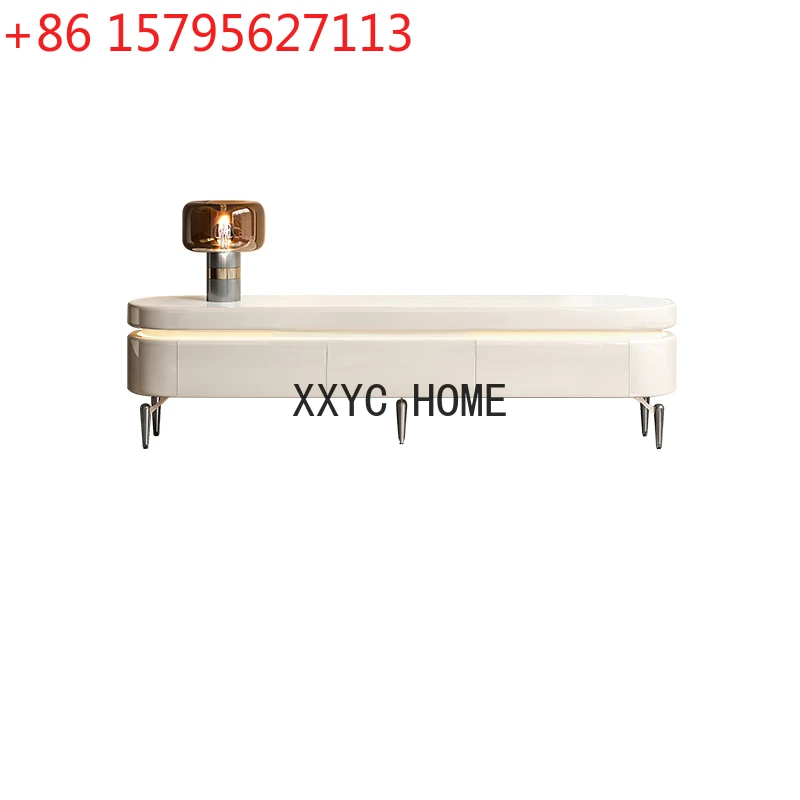 French Living Room Storage Integrated Cream Style Floor Storage Stone Plate Light Luxury TV Stand Tea Table Combination