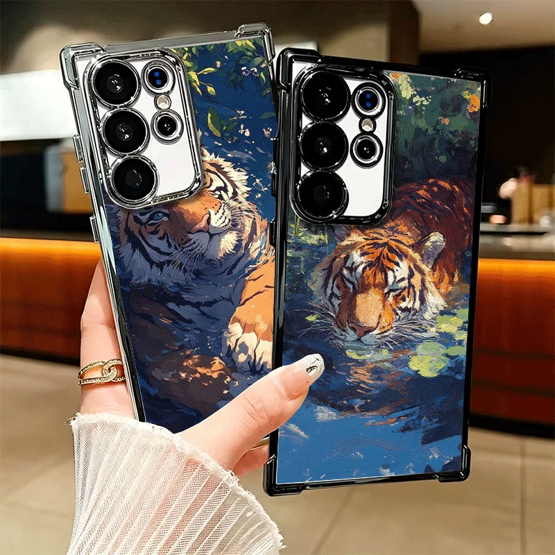 Superior Tiger Pattern Art Soft Phone Case For Samsung Galaxy S26 Ultra S25 Edge S24 FE S23 Plus S22 S21 + S20 Plating Anti-Fall
