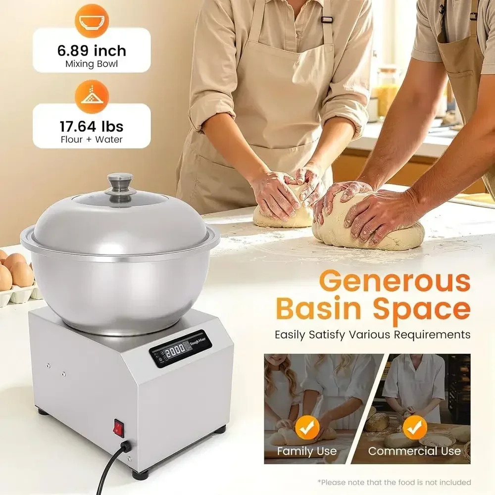 1500W 8KG Commercial Dough Mixer Bidirectional Rotation with Timer Dough Kneading Machine for Laboratory Pizza Bakery Restaurant