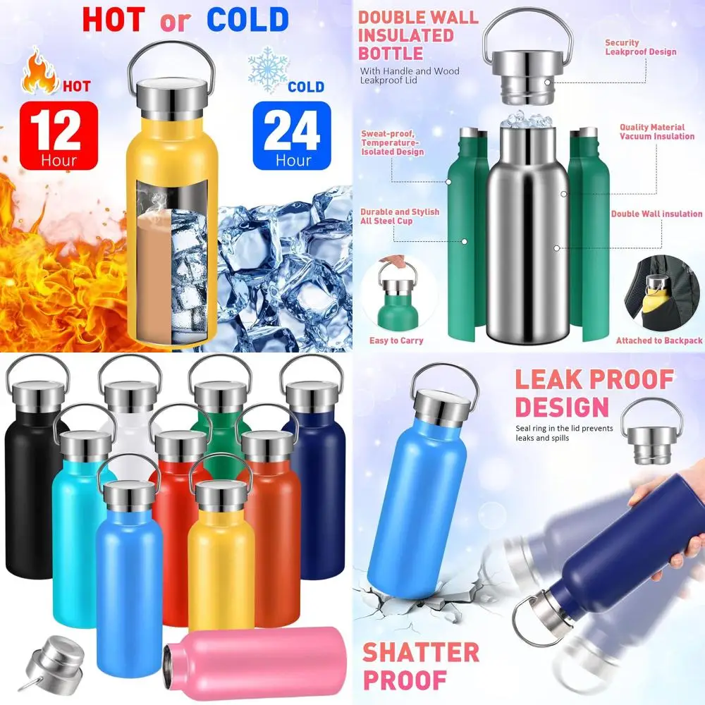

Set of 10, 17 oz Insulated Stainless Steel Water Bottles with Handle for Outdoor Use, Multicolored Reusable Sports Bottles