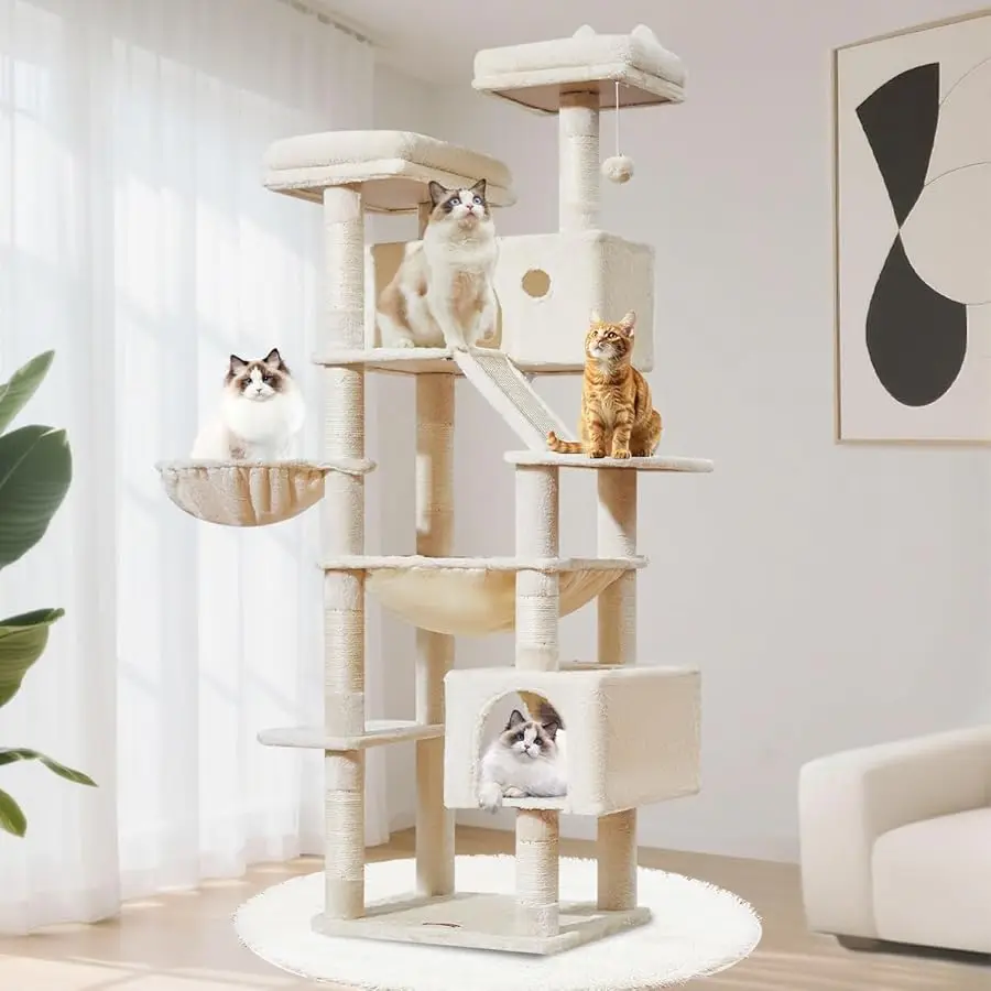 

Taoqimiao Cat Tree 71-Inch, Cat Tower for Indoor Cats Large Adult, Multi-Level Large Cat Condo, 8 Sisal Scratching Posts, Metal