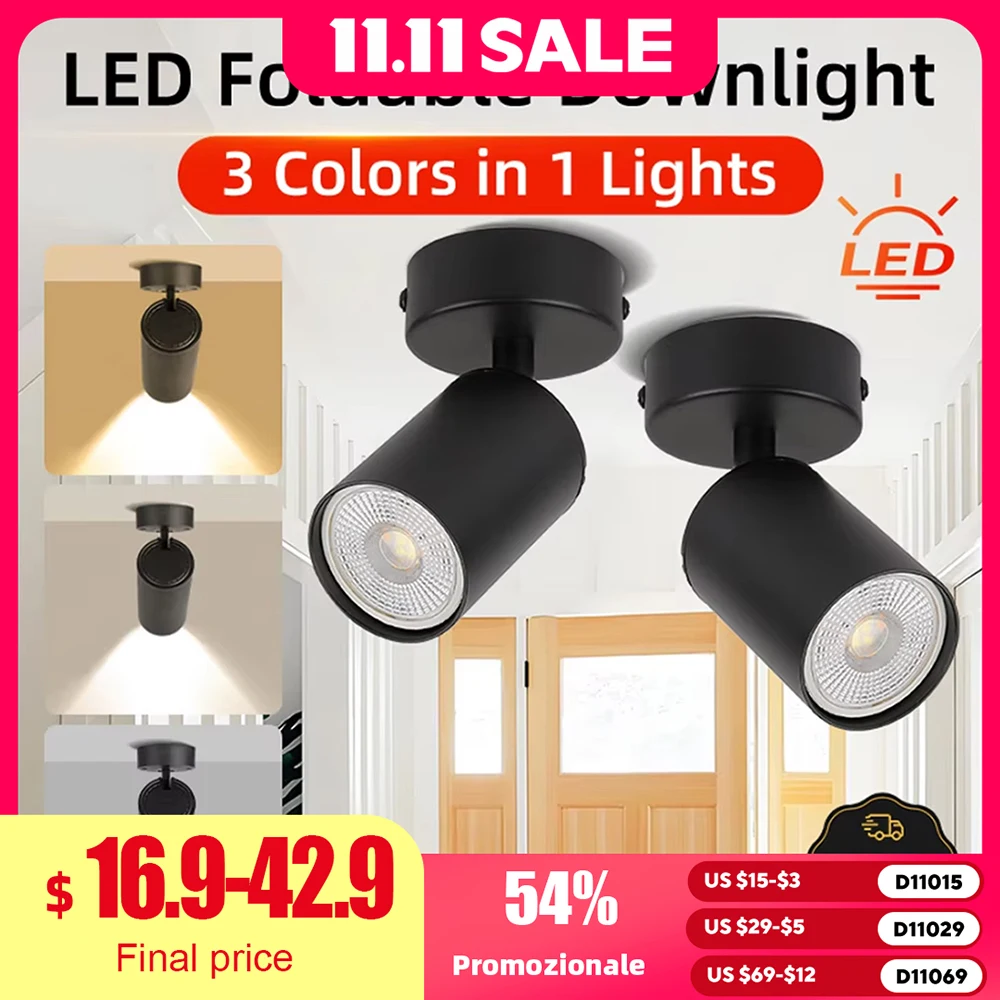 LED Foldable Downlight 3 Colour Change Home-Appliance Decor Spotlight Indoor Ceiling Lamps Room Fixtures Bedroom Lustre Lights