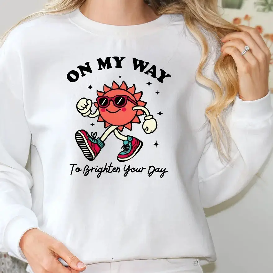 

Sweatshirt Long Sleeves Stylish Pullover Y2K Graphic Hoodies Crew Neck Unisex Casual Daily Wear On My Way To Brighten Your Day
