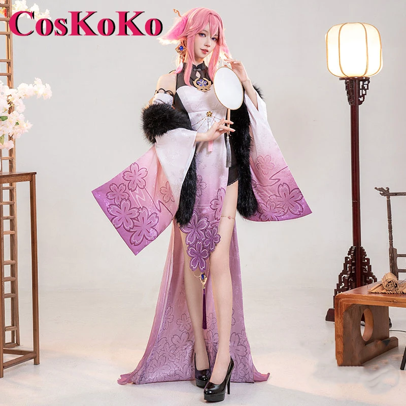 CosKoKo Yae Miko Cosplay Anime Game Genshin Impact Costume Sweet Elegant Formal Dress Women Halloween Party Role Play Clothing