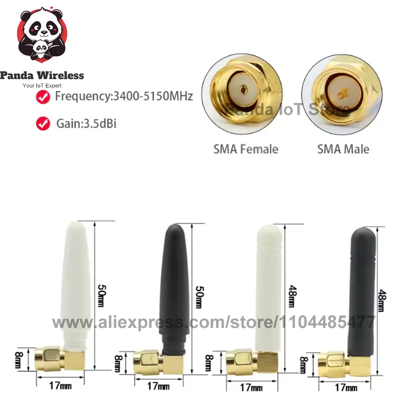 2PCS 5G SMA Male to SMA Female Antenna Elbow Kit with High Gain 3.5dBi for Wi-Fi 4 5 6 8 9 10 11 12 13 14 Band Omnidirectional