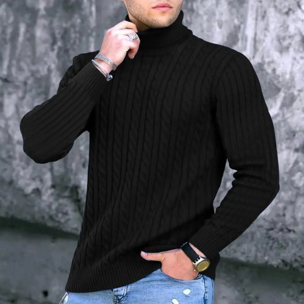 

High Collar Men Top High Neck Men's Winter Sweater Solid Color Long Sleeve Turtleneck Top Essential Autumn Clothing for Cold