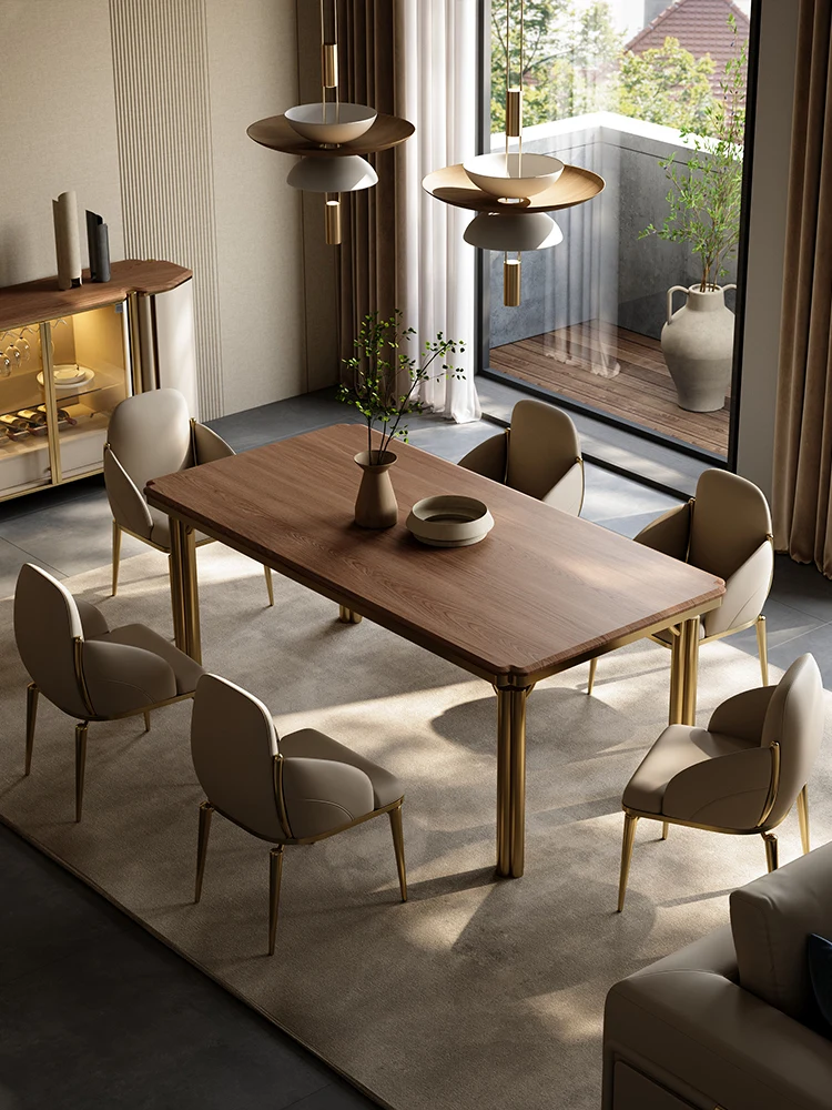 

Solid Wood Rectangular Dining Tables and Chairs Set Modern Italian Furniture Large Flat Household Restaurant Dining Table