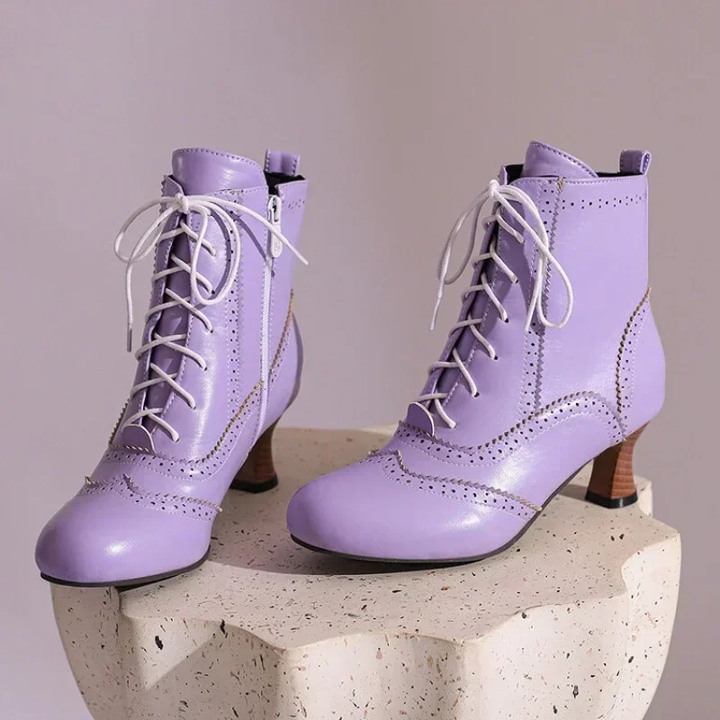 Big Size Shoes 48 45 43, 2024 Autumn New Fashion Front Lace Up Ankle Boots for Women European and American Pointed Low Heeles