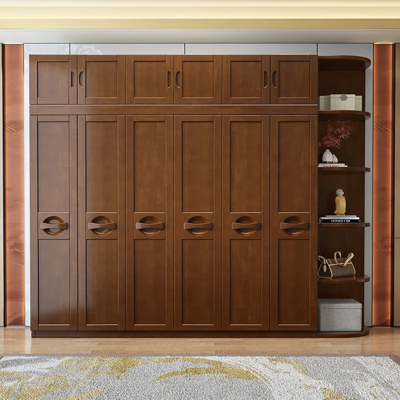 Modern Chinese Style Solid Wood Wardrobe Simple Sliding Sliding Door Four Doors Bedroom Small-sized Wardrobe Armario Multiusos