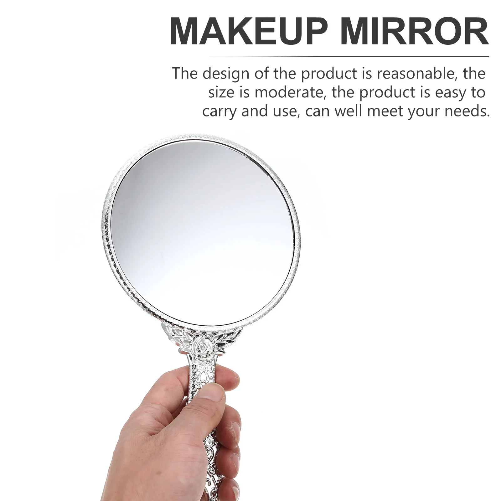 Espejo de mano vintage con diseño de rosa, espejo de maquillaje compacto portátil ABS de primera calidad para viajes, uso diario, accesorio de tocador elegante