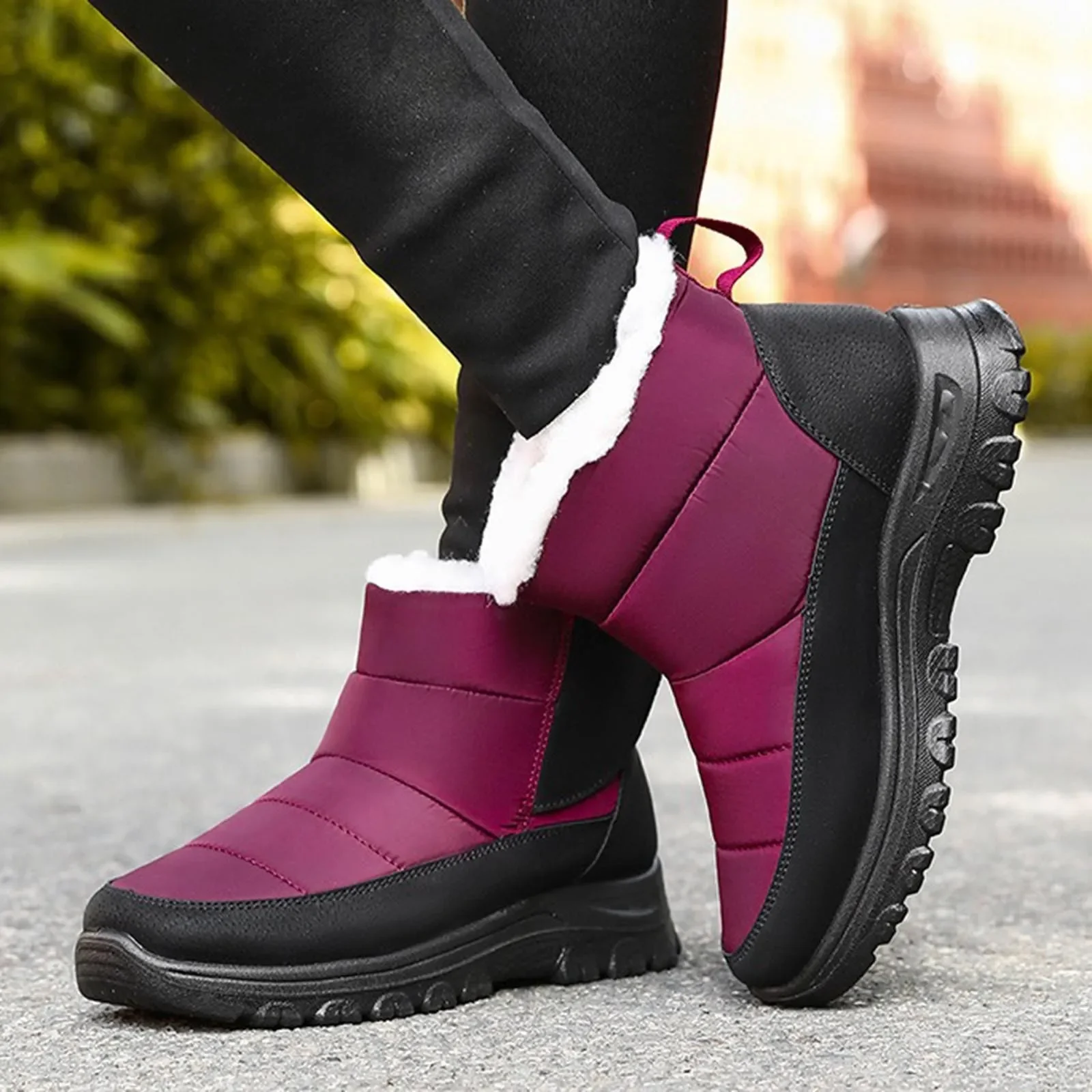 Botas altas de nieve cálidas informales para mujer, zapatos para deportes al aire libre, botines de algodón, botines de suela gruesa de ancho ancho para invierno y otoño