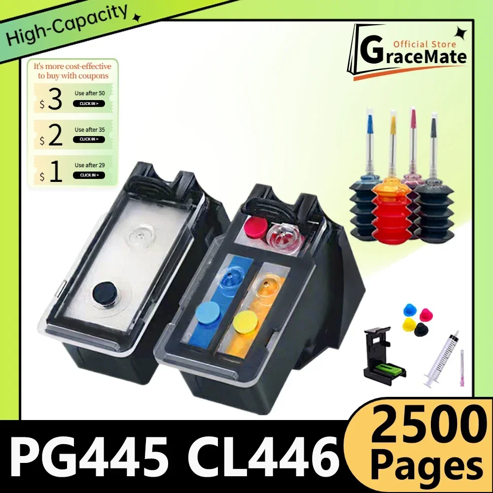 

Многоразовый картридж PG445 CL446 для принтера Canon Pixma MX494 MG2440 MG2540 MG2940 MG2942 MG2944 IP2840 Pg445 Cl446