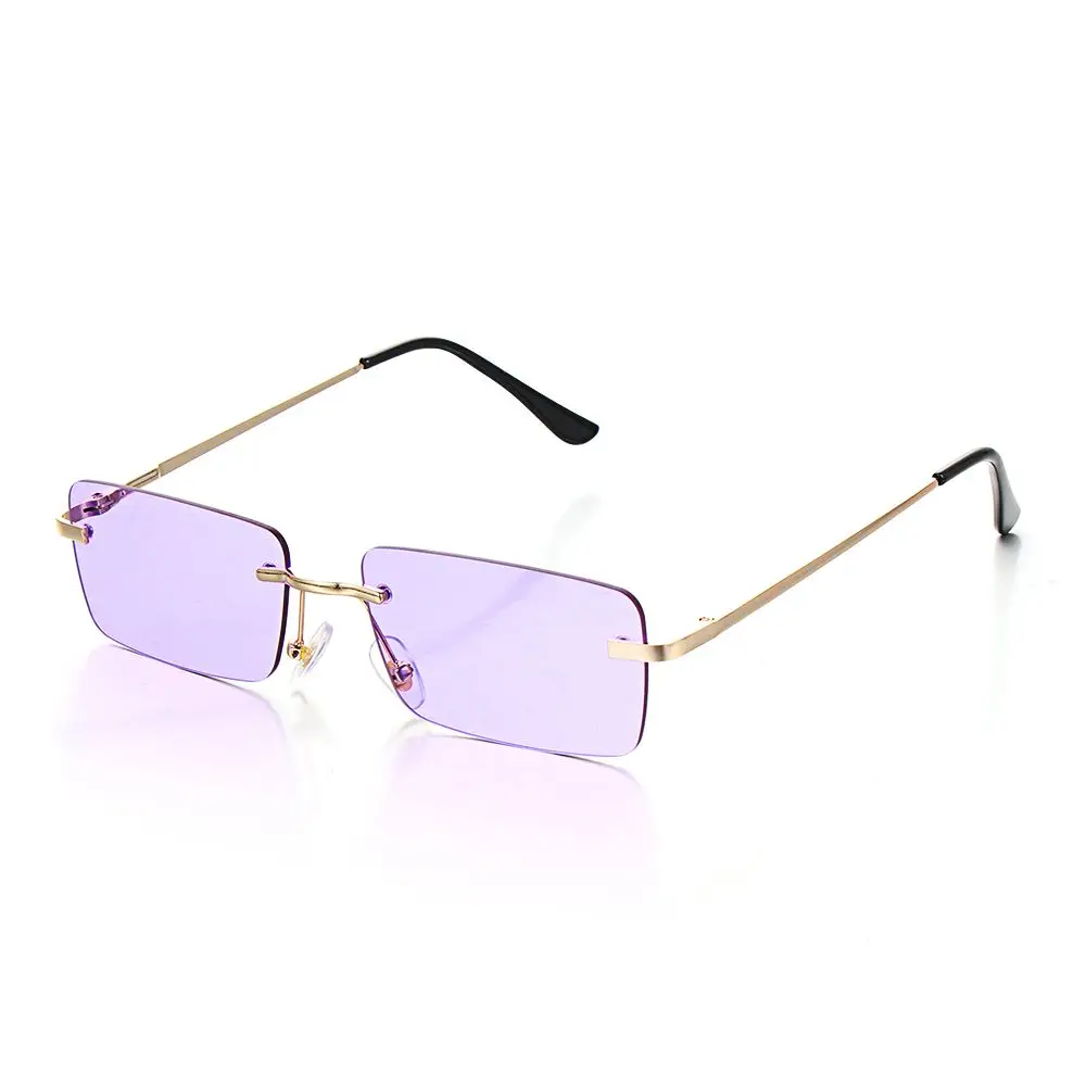 Fashion Rectangle Rimless Sunglasses Women Vintage Sunglasses Unisex Retro Gradient Glasses Eyewear UV400 Small Eyeglasses