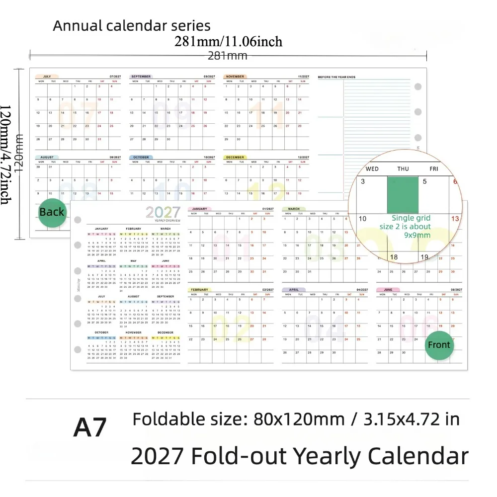 2027 4-Fach Jahreskalender-Nachfüllpack A6 A7 M5 Jahresübersicht für Planer, Gewohnheitsverfolgung, Tagebuch, Terminplaner – Detail 12