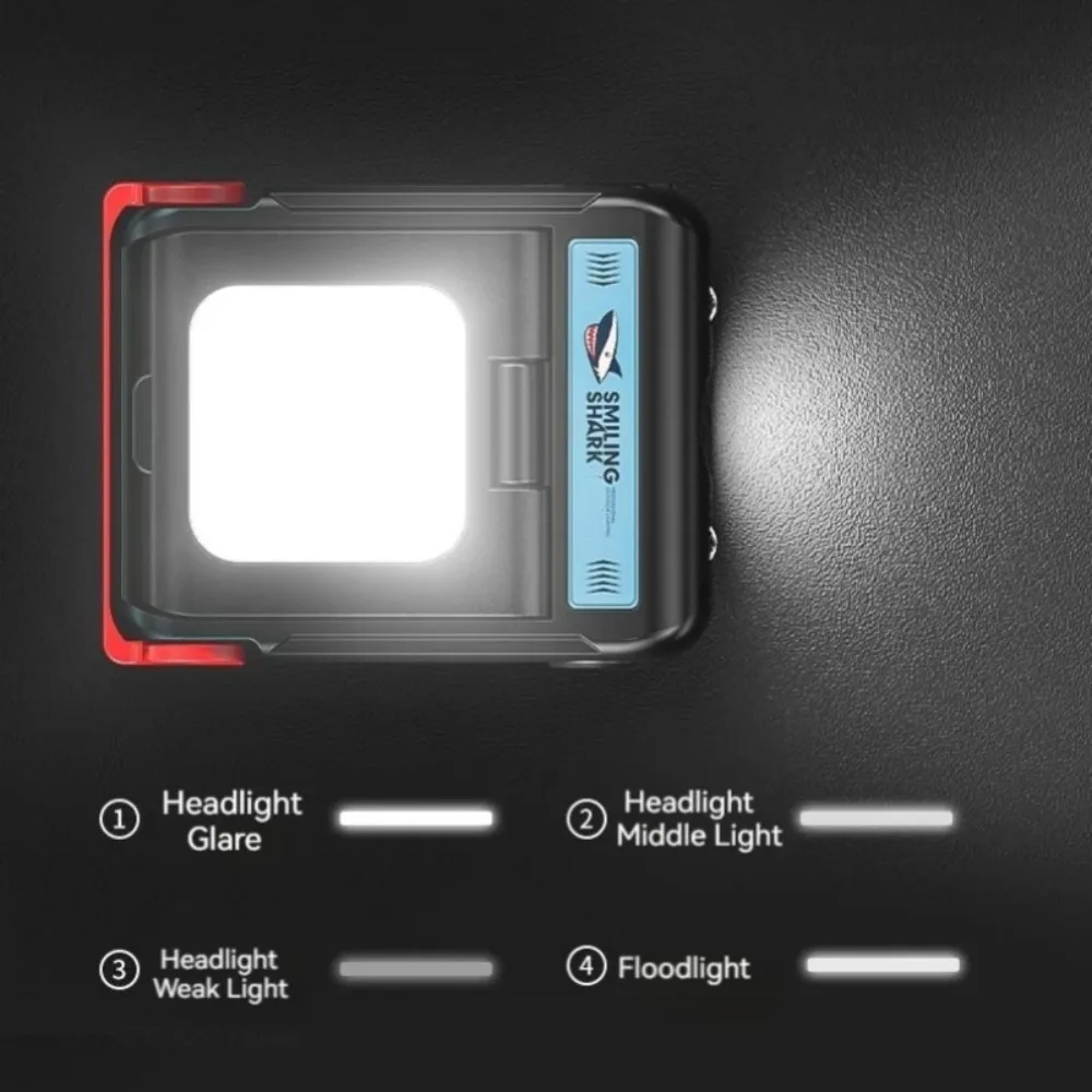 مصباح أمامي LED Smile Shark TD0148، مصباح بمشبك قبعة محمول، مصباح يدوي قابل لإعادة الشحن، مناسب للتخييم وصيد الأسماك والعمل الليلي