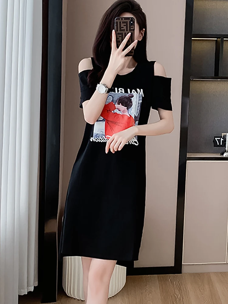

Summer Black Print Chic Off Shouler Sexy Midi Dress Women Korean Vintage Festival Dress 2025 Elegant Bodycon Luxury Party Dress