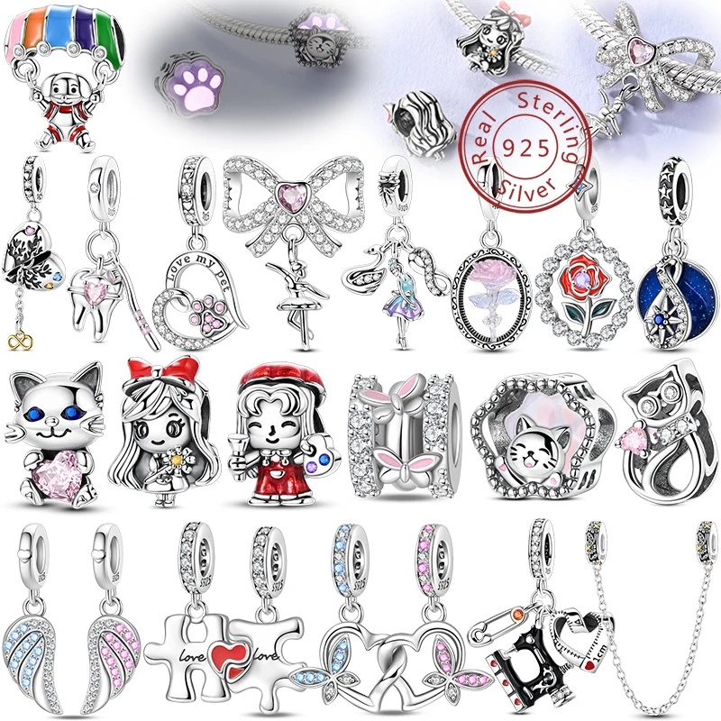 

Романтическая 100% стерлингового серебра 925 пробы, балетная роза, котенок, девушка, головоломка, когти Таро, подходят для браслетов 3 мм, DIY изысканные ювелирные изделия на день рождения