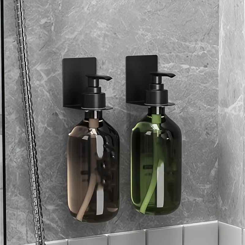 2 Stück Wand-Flaschenhaken aus Edelstahl, nachfüllbarer Shampoo-Behälter-Aufhänger, Badezimmer-Zubehör, Haken für die Wand