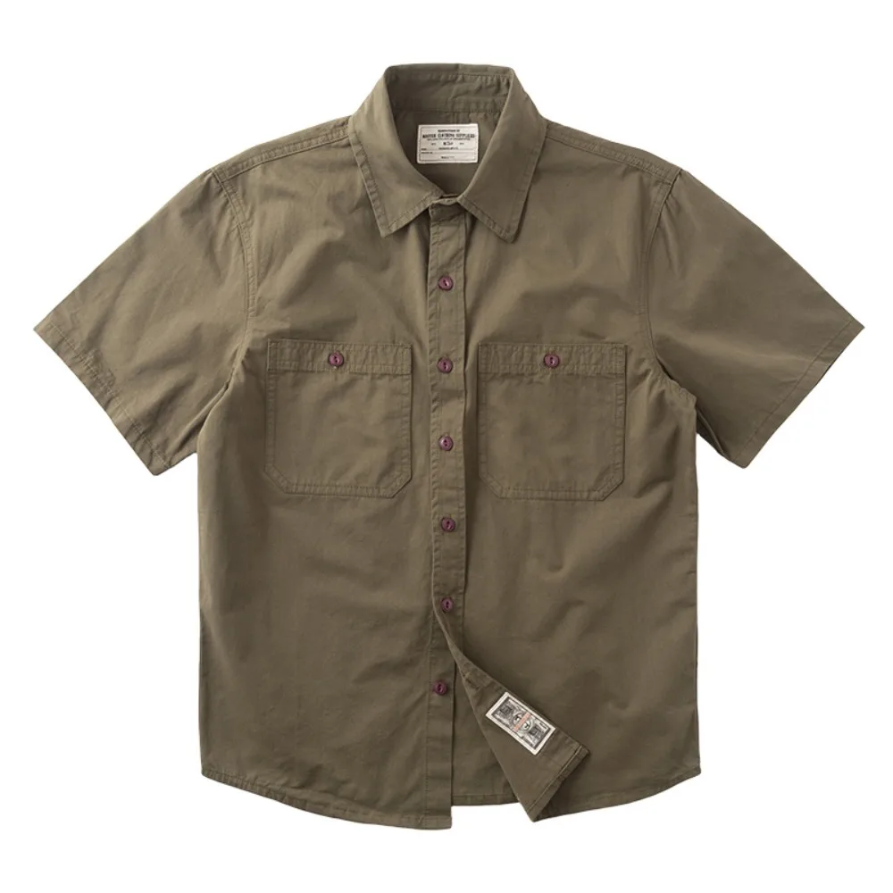 Retro Amei Kaji Pure Cotton Summer Loose American Multi-Pocket Working Short Sleeve Shirt Men's Half Sleeve Shirt