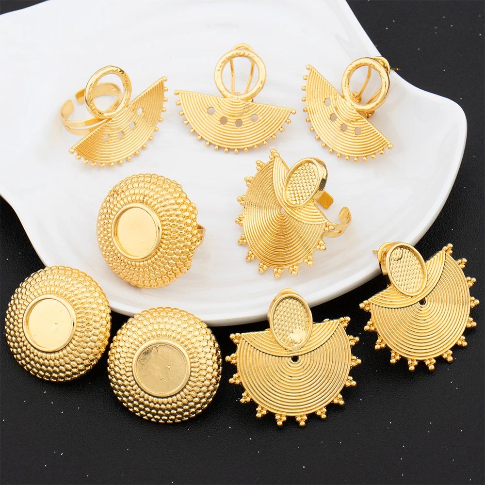 Luxury 18K Gold Plated Earrings Ring for Women Dubai Jewelry Set African Gold Color Jewellery for Party Wedding Accessories Gift