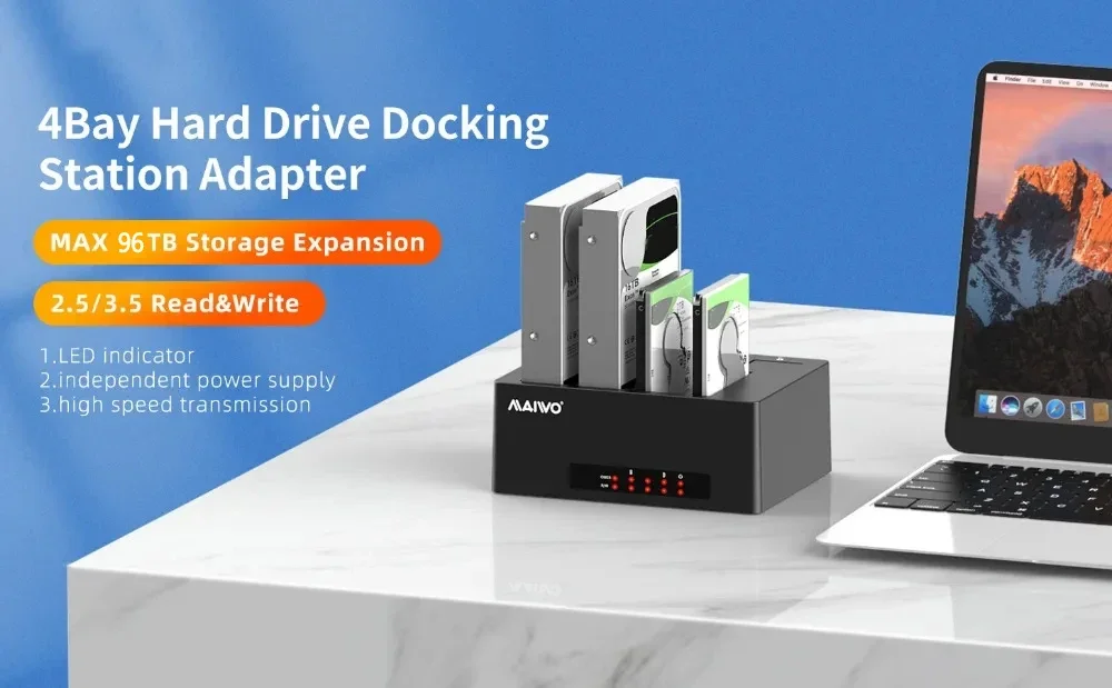 MAIWO 4-Bay HDD-Dockingstation SATA zu USB3.0 2,5' 3,5'' SSD/HDD Festplattengehäuse für 2,5 3,5 Zoll HDD-Gehäusebox – Detail 1