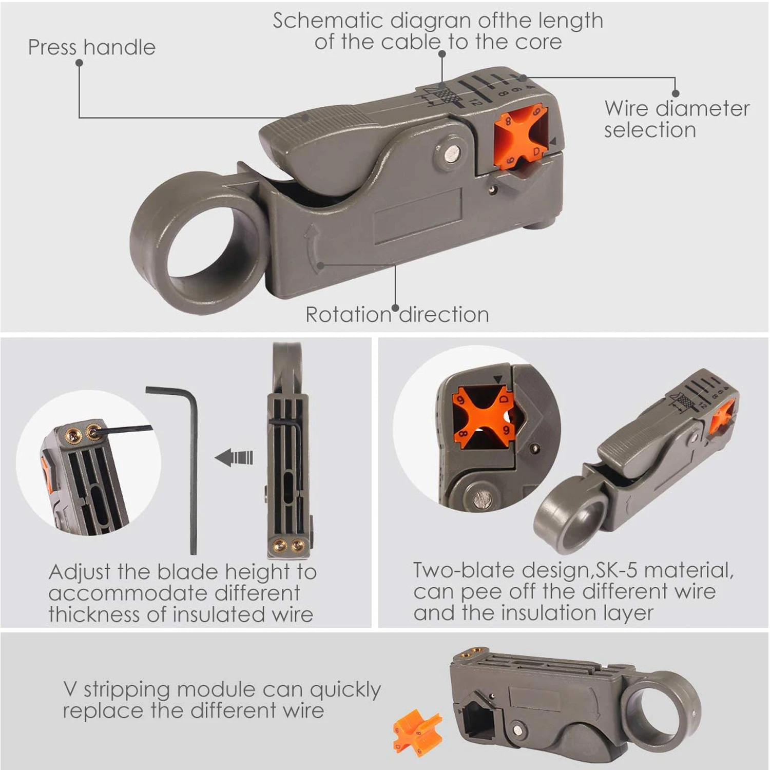 3 In 1 Tool Kit Coax Cable Crimper Coaxial Compression Tools Kit Wire Stripper with 20Pcs F RG6 Connector Tools Set