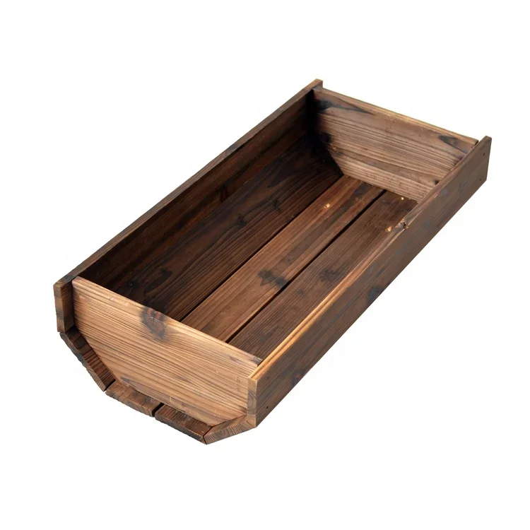 Garden wooden carriage planter burned brown