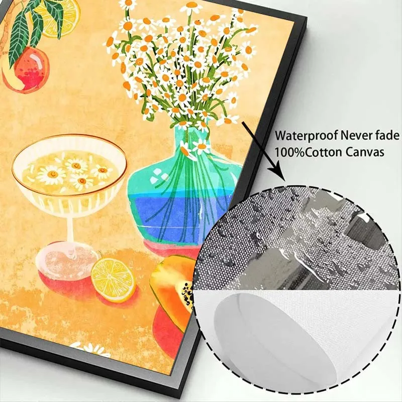 Just Eat It Food Drinks Posters Wall Art Prints Peach Tree in Vase Illustration Canvas Painting Home Decor Kitchen Art Unframed view 6