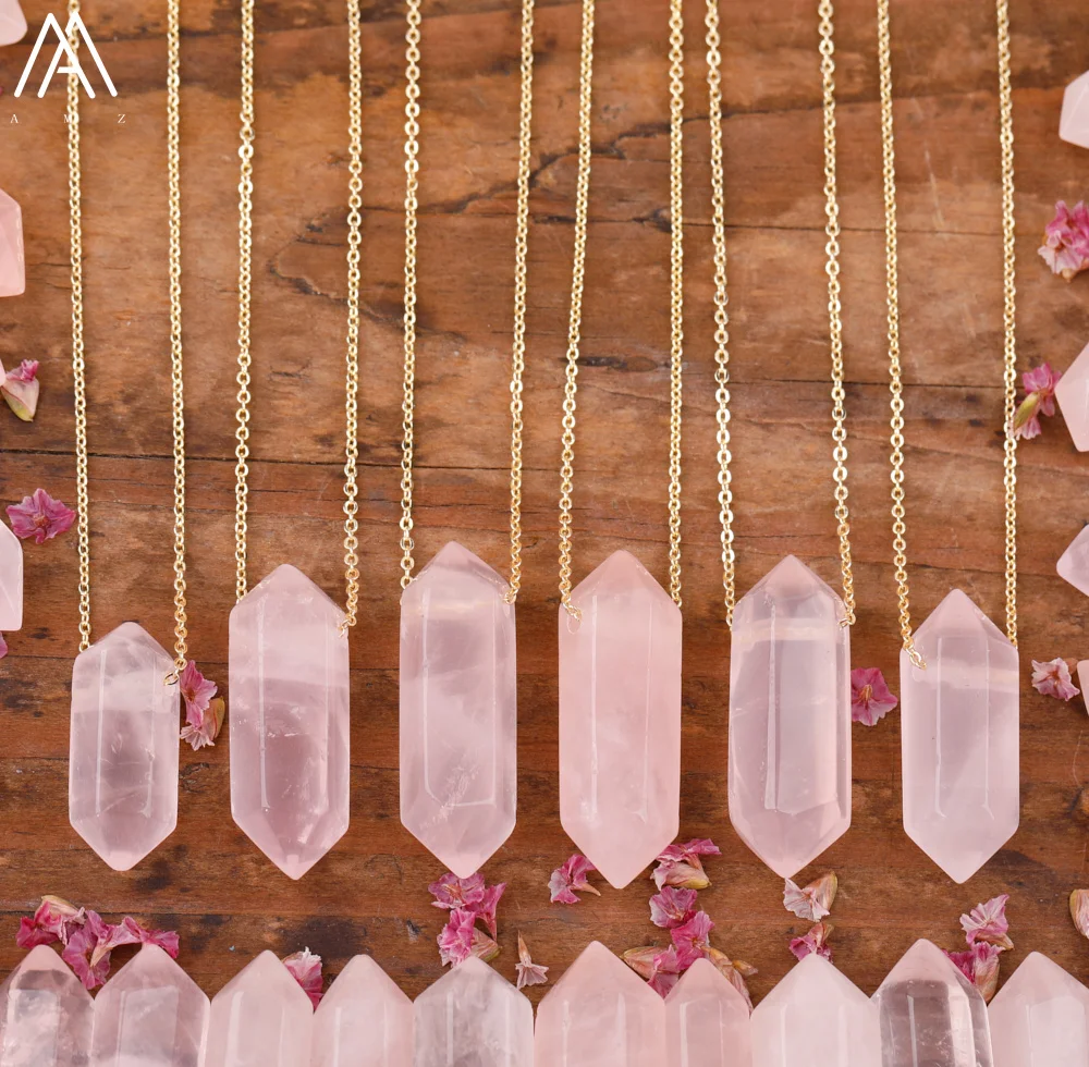 Healing Crystal Quartz Double Point Terminated Pendant Necklace For Women Citrines Amethysts Quartz Boho Necklace Gift For Her