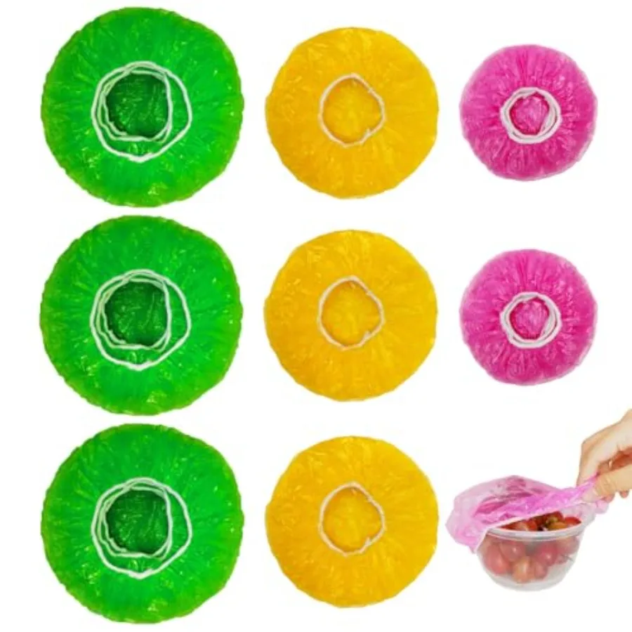 

NEPAK 60 Pcs Bowl Covers Reusable 3 Sizes Plastic Food Covers Elastic Film Fits Most Plates and Dishes Proofing Cover for Kitch