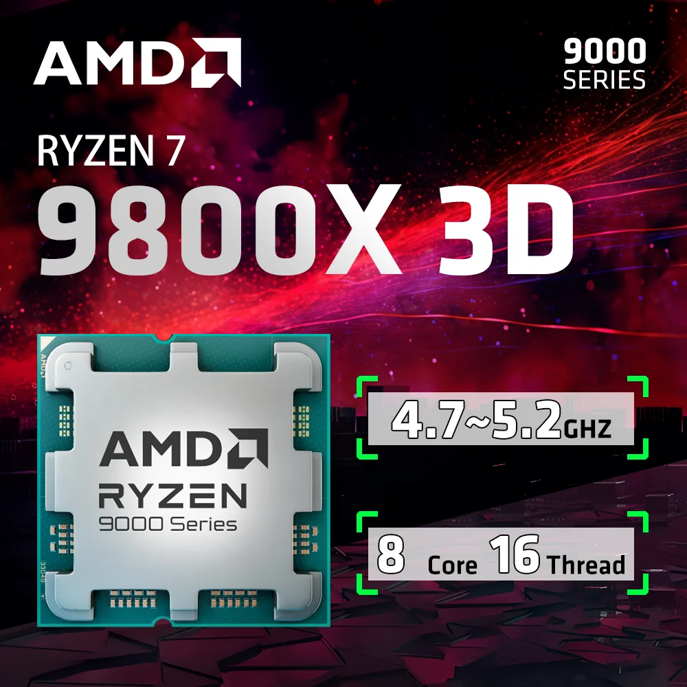 Amd ryzen 7 9800x3d r7 9800x3 5.2 ghz 8 núcleos 16 threads cpu 4nm 96m processador de desktop soquete am5 cpu processo de jogos mas sem ventilador