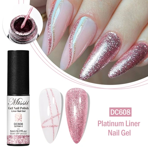 Imagen 2 del producto Mtssii-esmalte de uñas de Gel con revestimiento de platino, 5ml, plata, oro, brillo, platino, pintura de dibujo, esmalte de Gel, manicura, arte de uñas, línea DIY