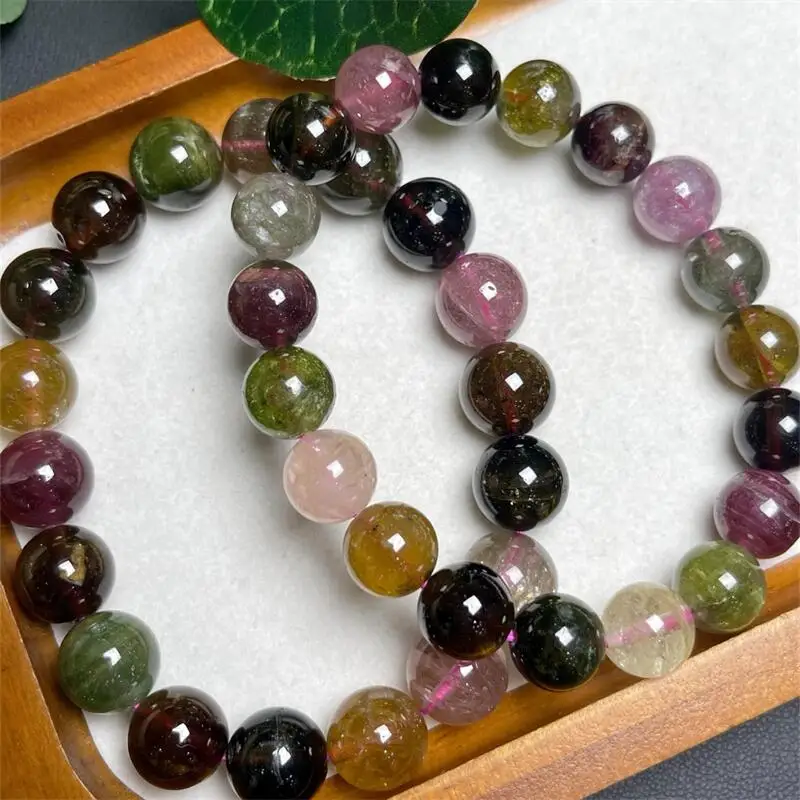 

Натуральный цветной турмалин, браслет из бисера, женская мода, Рейки, целебная энергия, драгоценный камень, ювелирные изделия, праздничный подарок, 1 шт., 10/11 мм