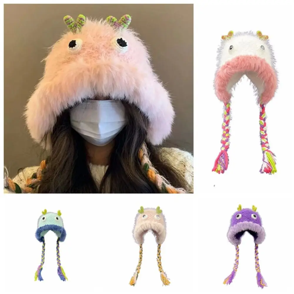 Cloth Accessories Cartoon Plush Hat All-match Cartoon Thickened Kawaii Funny Hat Muffler Knitting Ear Protection Hat Boy