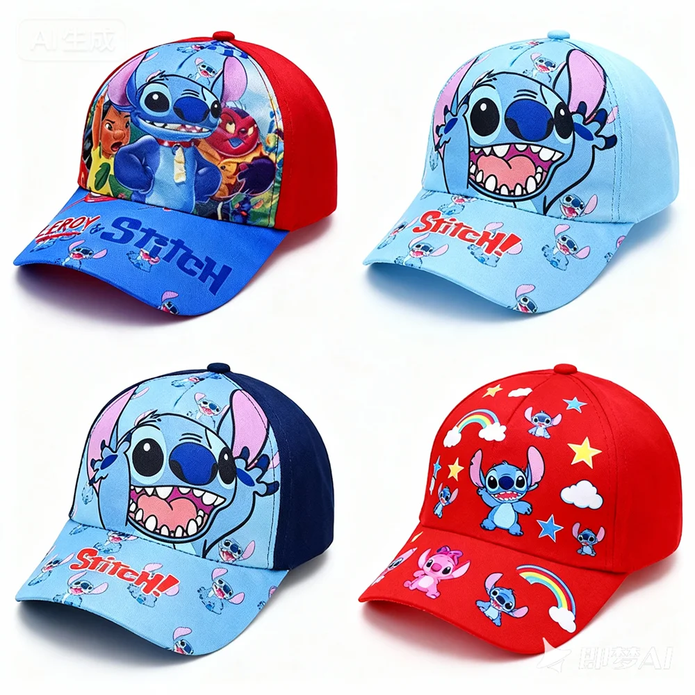 

Детские бейсболки Disney Stitch, весенние милые регулируемые кепки Snapback с героями мультфильмов для мальчиков и девочек, уличные солнцезащитные кепки для путешествий
