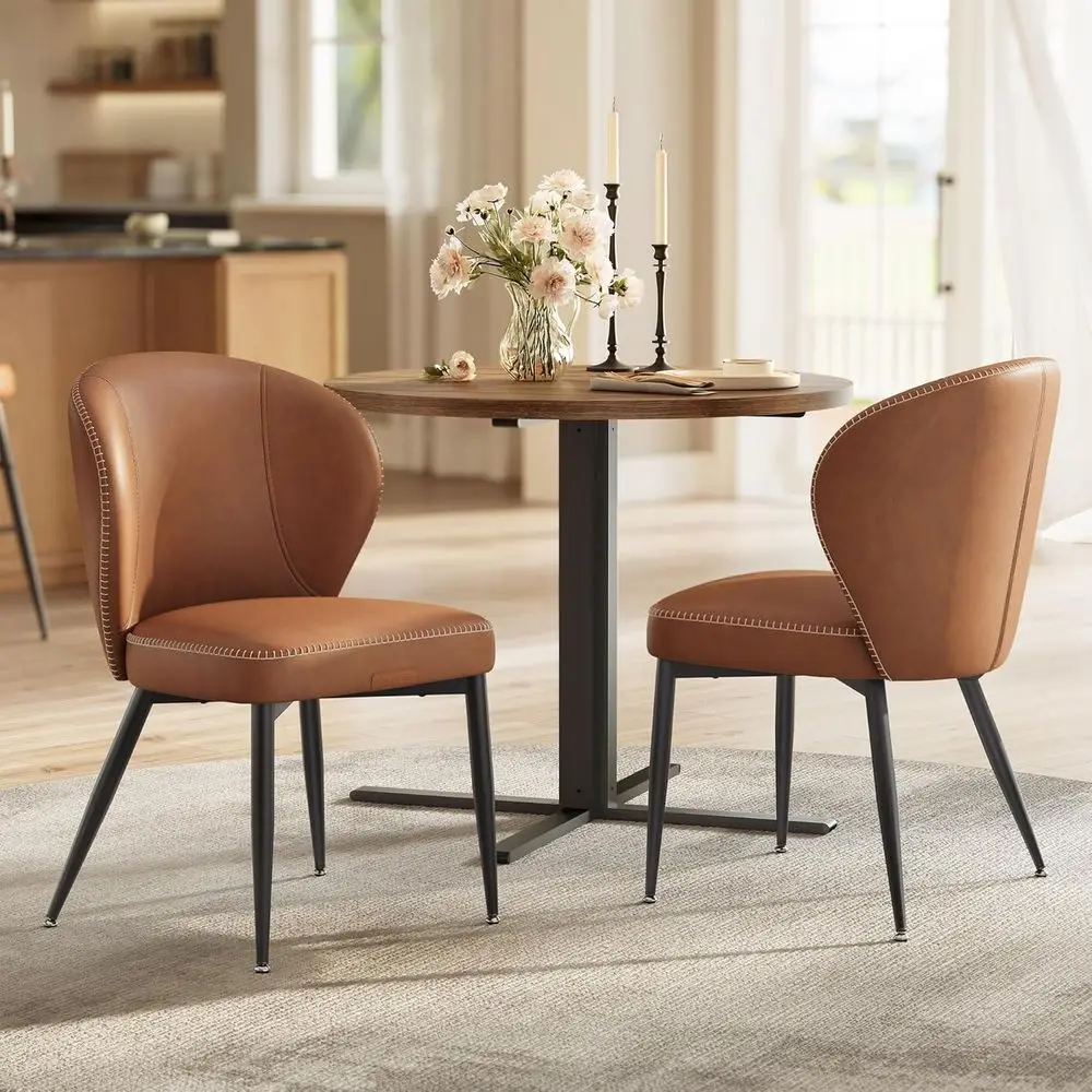 

EKHO Collection - Dining Chairs Set o 2, Upholstered Kitchen Chairs, Comortable Seat, Synthetic Leather with Stitching, -Century